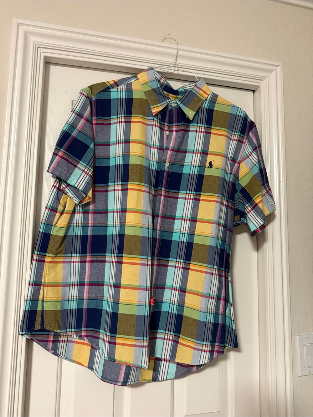 Ralph Lauren Short-Sleeve Plaid Button-Down Shirt - Blue, Yellow, Green